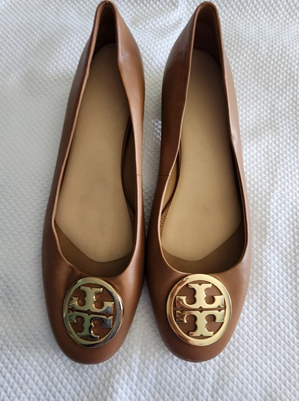 Tory Burch Brown Leather Logo Ballet Flats